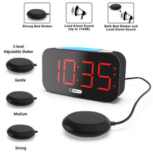 Load image into Gallery viewer, Large Display Alarm Clock with vibrating disc and USB chargers
