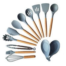 Load image into Gallery viewer, Hestia 13 Piece Silicone &amp; Wood Kitchen Utensil Set - Grey
