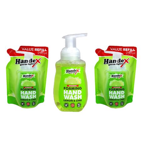 Handex Foaming Hand Wash & 2 Refill Packs - Lemon & Lime 250ml Buy Online in Zimbabwe thedailysale.shop