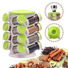 Load image into Gallery viewer, 16 in 1 Revolving Spice Rack with Cutlery Holder-Green
