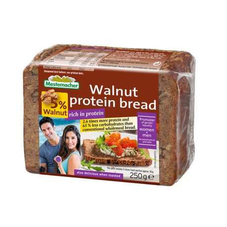 Mestemacher Protein Bread with Walnuts 250g (Box of 9) Buy Online in Zimbabwe thedailysale.shop