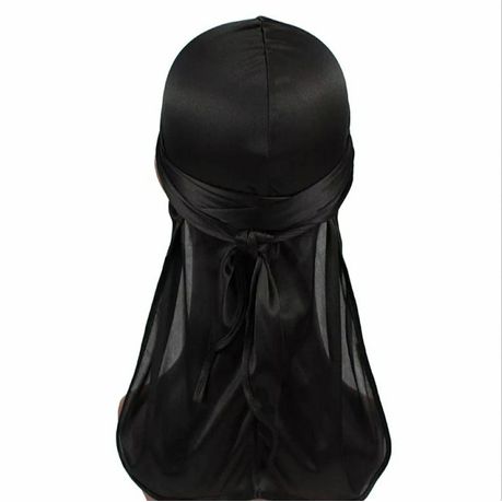 Premium Quality Adjustable Silky Satin Durag With Extra Length Ties - Black