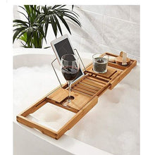 Load image into Gallery viewer, Expandable Bamboo Spa Bathtub Tray With Wine Glass Slot/ Book/Tablet Holder
