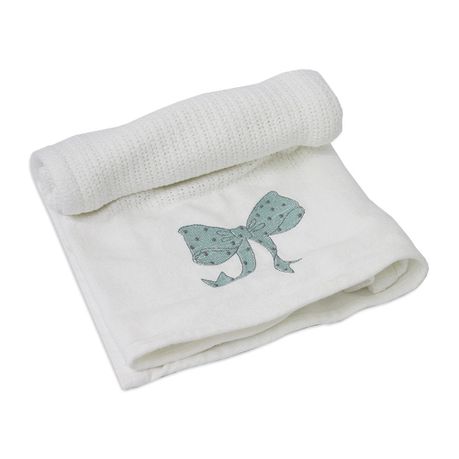 Sheraton Little Linen Embroidered Cellular Blanket – Bow White Buy Online in Zimbabwe thedailysale.shop