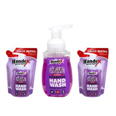 Handex Foaming Hand Wash & 2 Refill Packs - French Lavender 250ml Buy Online in Zimbabwe thedailysale.shop