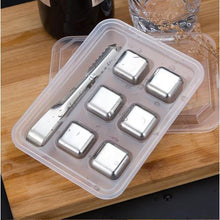 Load image into Gallery viewer, Stainless Steel Ice Cubes - Set of 6 Reusable Chiller Stones with Tong
