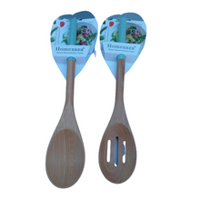 Load image into Gallery viewer, Set of One Wooden Spoon and One Wooden Slotted Spoon
