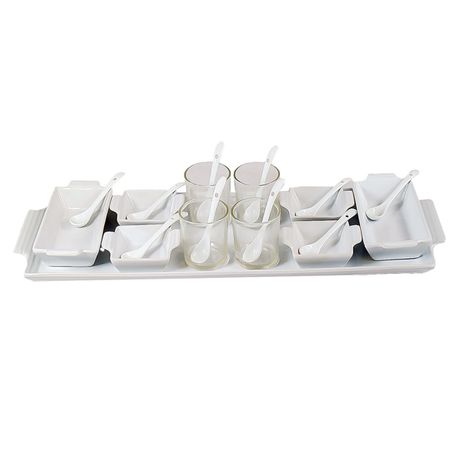 21 Piece Ceramic Sauce/Spice/Appetizer Serving Dish Set-White