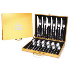 Load image into Gallery viewer, LMA 24 Piece Cutlery Set &amp; Decadent Storage Case - Polished Silver Finish
