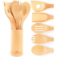 Load image into Gallery viewer, 5 Piece Bamboo Kitchen Cooking Tools Utensils Set Spatulas Spoons
