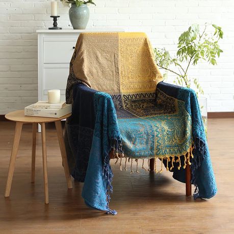 Chenille Blanket Vintage Jacquard Sofa Cover Decorative Throws - Yellowblue Buy Online in Zimbabwe thedailysale.shop