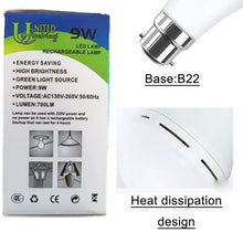 Load image into Gallery viewer, Battery Operated, Rechargeable Emergency 9W LED Bulb, BASE:B22-3 in a pack

