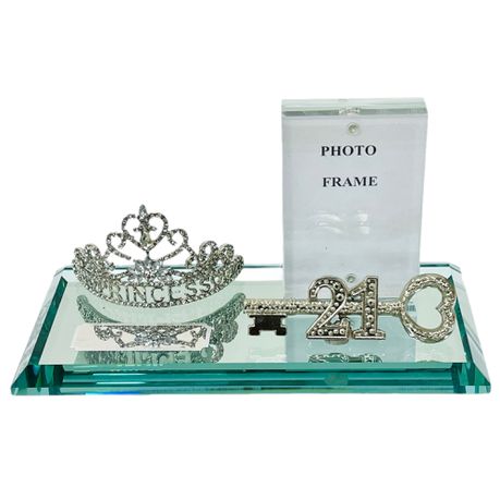 21st Key Princess Crown Silver on Glass Mirrored Base Metal & Photo Frame Buy Online in Zimbabwe thedailysale.shop