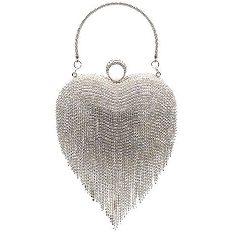 Women Silver Luxury Heart Shape Tassel Evening Clutch Bag Buy Online in Zimbabwe thedailysale.shop