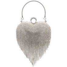 Load image into Gallery viewer, Women Silver Luxury Heart Shape Tassel Evening Clutch Bag
