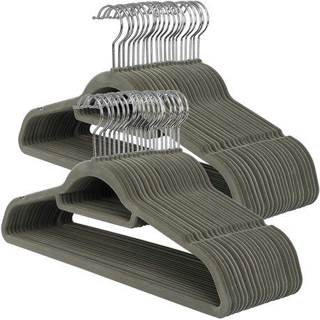 Greenlane Gear 50 pack Grey Non-Slip Velvet Space Saver Flocked Hangers