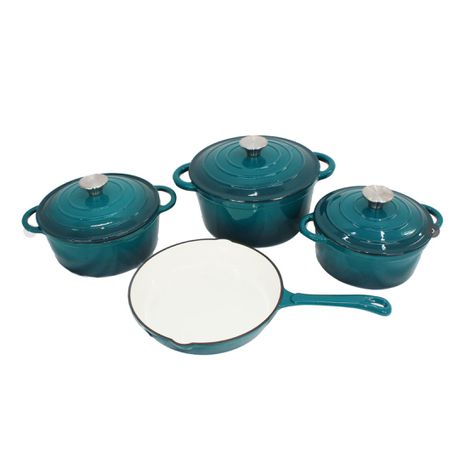 7 Piece Cast Iron Dutch Oven Cookware Pot Set - Teal Buy Online in Zimbabwe thedailysale.shop