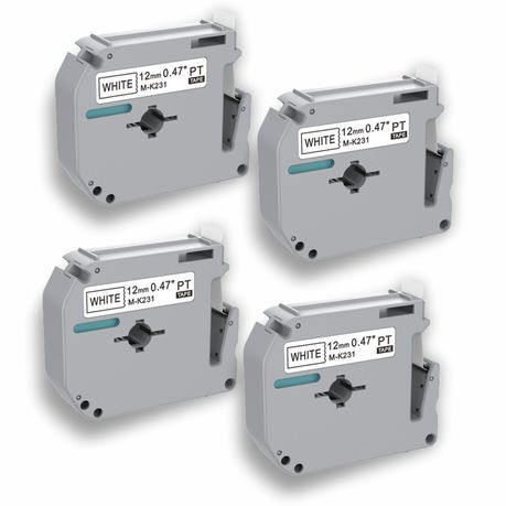 PUTY Compatible Brother TT4-MK231 Black on White 12mm Tape 4-Pack