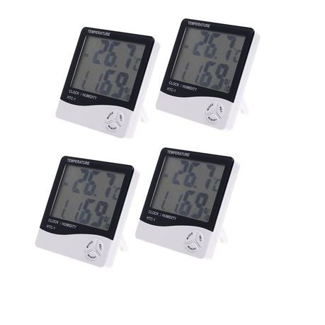 4 Pack Digital Temperature Humidity Meter Clock - White