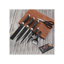 Load image into Gallery viewer, 6 Piece Kitchen Knife, Scissors and Peeler Set - Black
