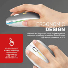 Load image into Gallery viewer, Ntech Slim Rechargeable RGB LED Wireless Optical Mouse - Silver

