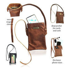 Load image into Gallery viewer, MIRELLE Girl On The Go” Crossbody - Leather Cellphone Bag - Pecan Brown
