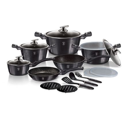 Berlinger Haus 18-Piece Marble Coating Smart Lid Cookware Set - Carbon Pro
