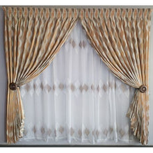 Load image into Gallery viewer, Curtain Set - 5m Crinkle Wave Copper + 5m 1831 Linen Embroidered Voile
