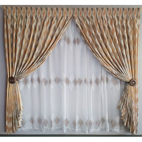 Curtain Set - 5m Crinkle Wave Copper + 5m 1831 Linen Embroidered Voile