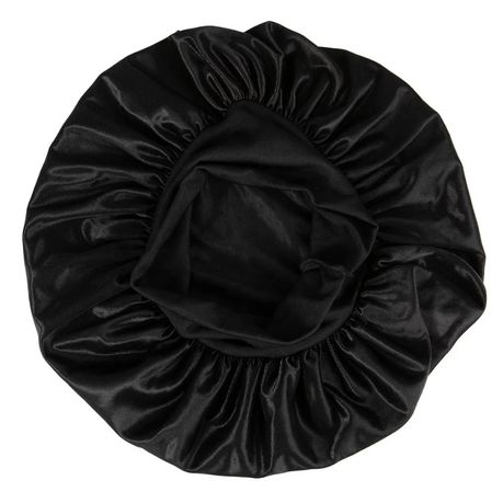 Sleep Bonnet Cap - Wide Band - Extra Large Size Hair Bonnet - Black