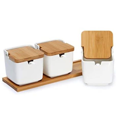 Versatile Ceramic Storage Containers with Spoons and Tray - White (Set of 3) Buy Online in Zimbabwe thedailysale.shop