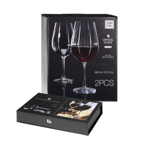 Eco 2 x 690ml Red Wine Glasses with 4 x Stainless Steel Wine Tools
