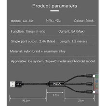 Load image into Gallery viewer, USB Cell Charger Cable Fast Charging 3 In 1
