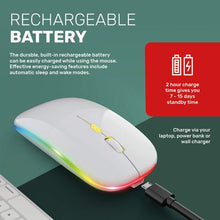 Load image into Gallery viewer, Ntech Slim Rechargeable RGB LED Wireless Optical Mouse - White
