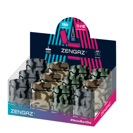 12 Pack Zengaz Mega Jet Flame Lighter - Army Design