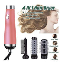 Load image into Gallery viewer, 4 in 1 Hot Air Hair Brush, Comb, Hair Dryer, Straightener &amp; Curler Pink
