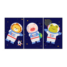 Load image into Gallery viewer, Boys Wall Art | Animals In Space - Set Of Three
