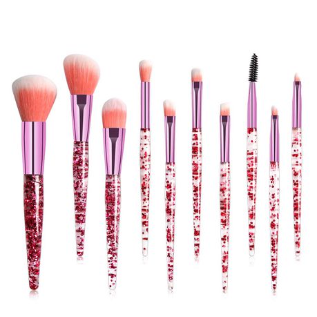 10pieces Professional Cosmetic Make Up Brush Set - Translucent Pink Glitter Buy Online in Zimbabwe thedailysale.shop