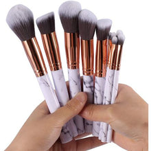 Load image into Gallery viewer, 10 Piece Marble Style Professional Makeup Brush Cosmetic Set - Black
