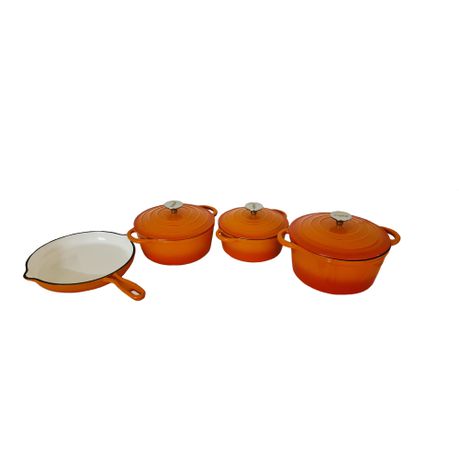 Continental Homeware 7 Piece Cast Iron Pot Set - Double Orange