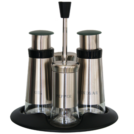5 Piece Salad Dressing Set -Broad Glass & Polished Steel, Shakers & Dispensers Buy Online in Zimbabwe thedailysale.shop