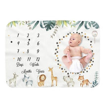 Load image into Gallery viewer, Baby Cute Animal Star Theme Monthly Growth Record Milestone Blanket - White
