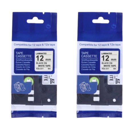 FTG TZ-231 Brother Label Tape Cartridge-Laminated Black On White-Pack Of 2