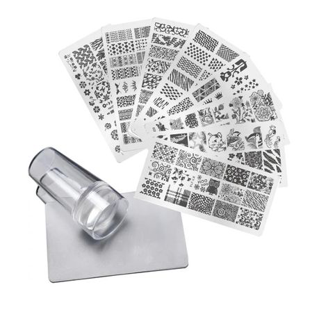 Silicone Stamper and Scraper and 8 Stamping Plates Set