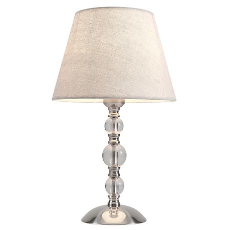 Bedside Satin Chrome & Crystal Table Lamp with Hessian Shade