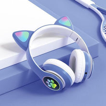 Load image into Gallery viewer, Techme VZV-23M Cat Ear LED Wireless Bluetooth Headphone - Blue
