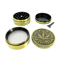 Load image into Gallery viewer, Three-Chamber Herb Grinder Amsterdam Cannabis Leaf — Gold
