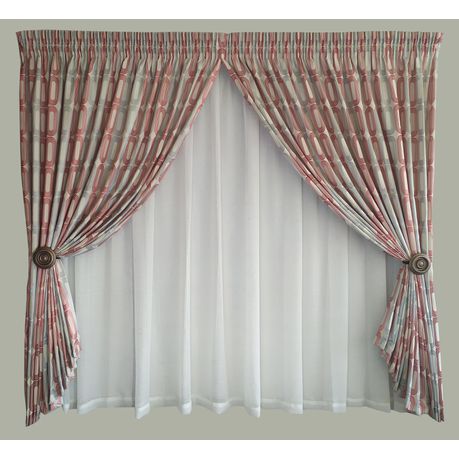 Curtain Set - 5m Crinkle O Maroon + 5m Tiny Dash Voile