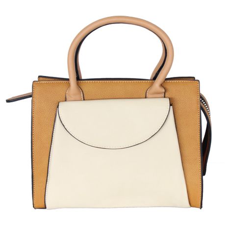 Blackcherry Classic Envelope Pocket Colour Block Tote-Khaki/Beige Buy Online in Zimbabwe thedailysale.shop