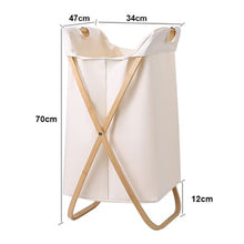Load image into Gallery viewer, Heartdeco Bamboo X Frame Foldable Laundry Hamper Bin Storage Basket
